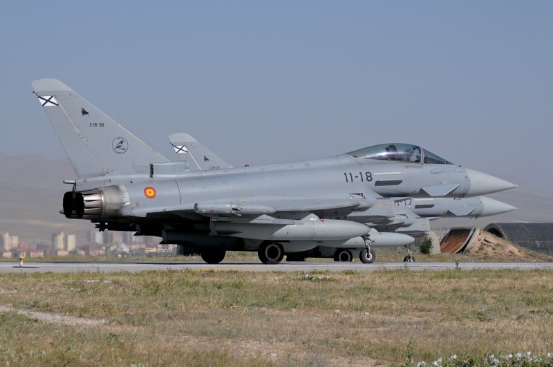 Photo 42.JPG - Equipped with external fuel tanks the Spanish Eurofighters wait for the flight home at the end of the 2nd week exercise
